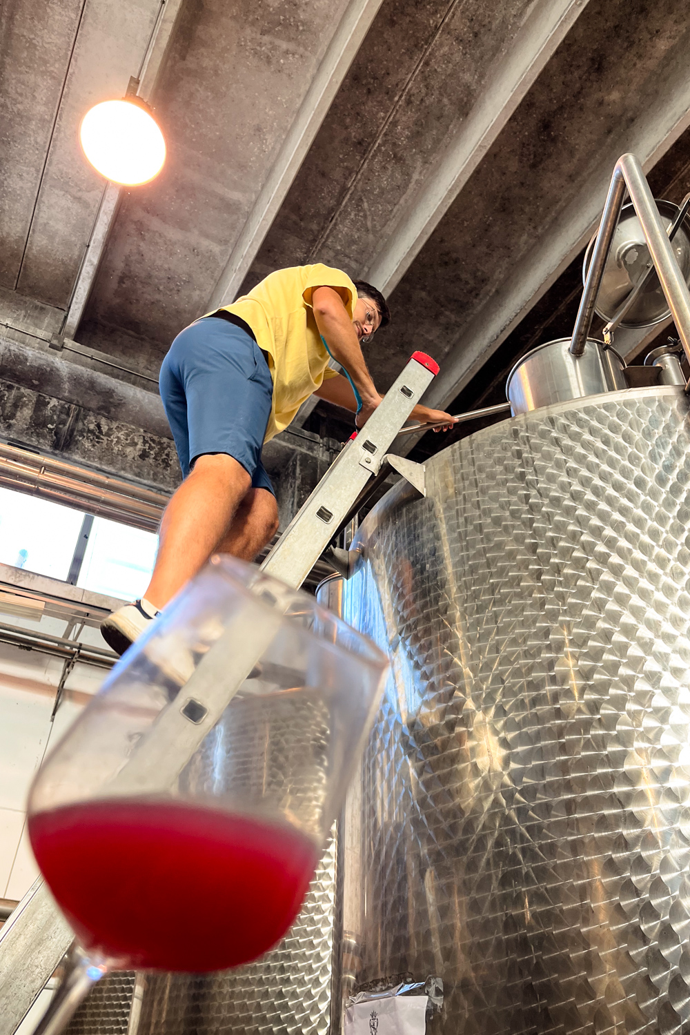 Working at the cantina with the wine press