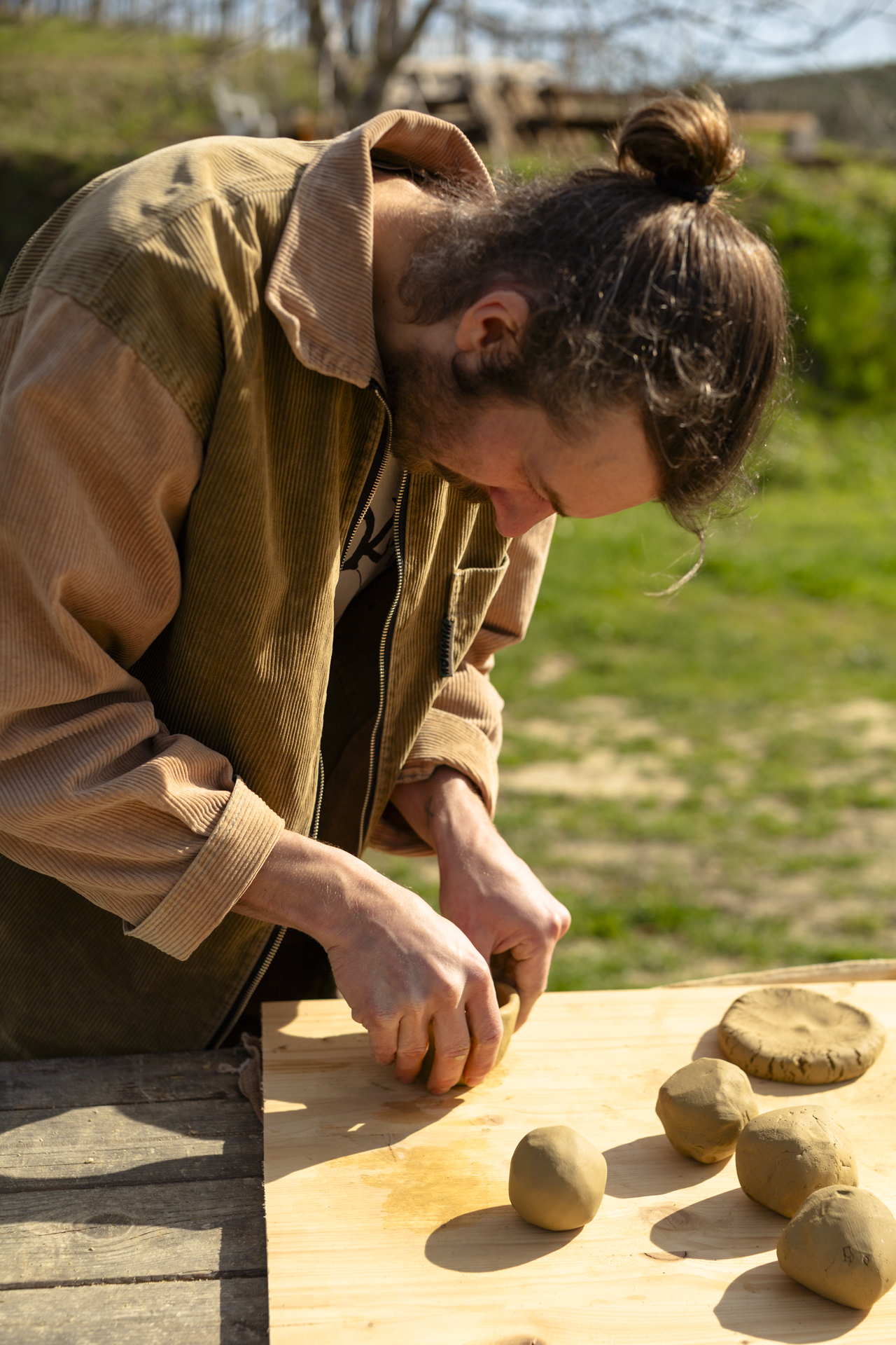 Resident working closely at a table